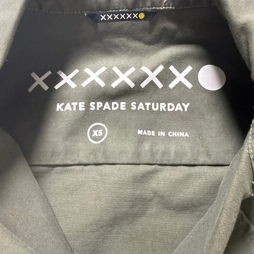 KATE SPADE Saturday Moto Vest Women XS Olive Green Cotton Asymmetrical Zip Biker